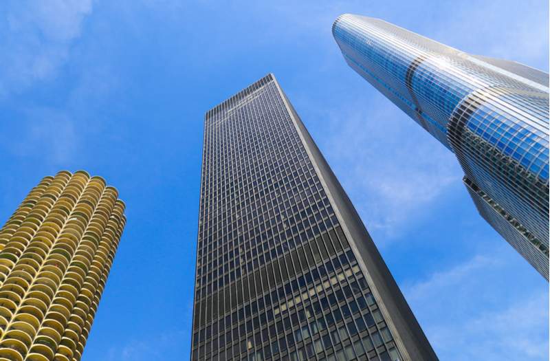 The 330 N Wabash Building in Chicago, rising next to Marina City