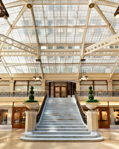 Interior of building with a large staircase