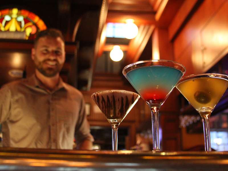 Cocktails on the bar at Martinis on Water Street, Peoria