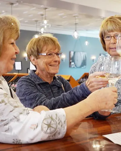 Women toast wine glasses