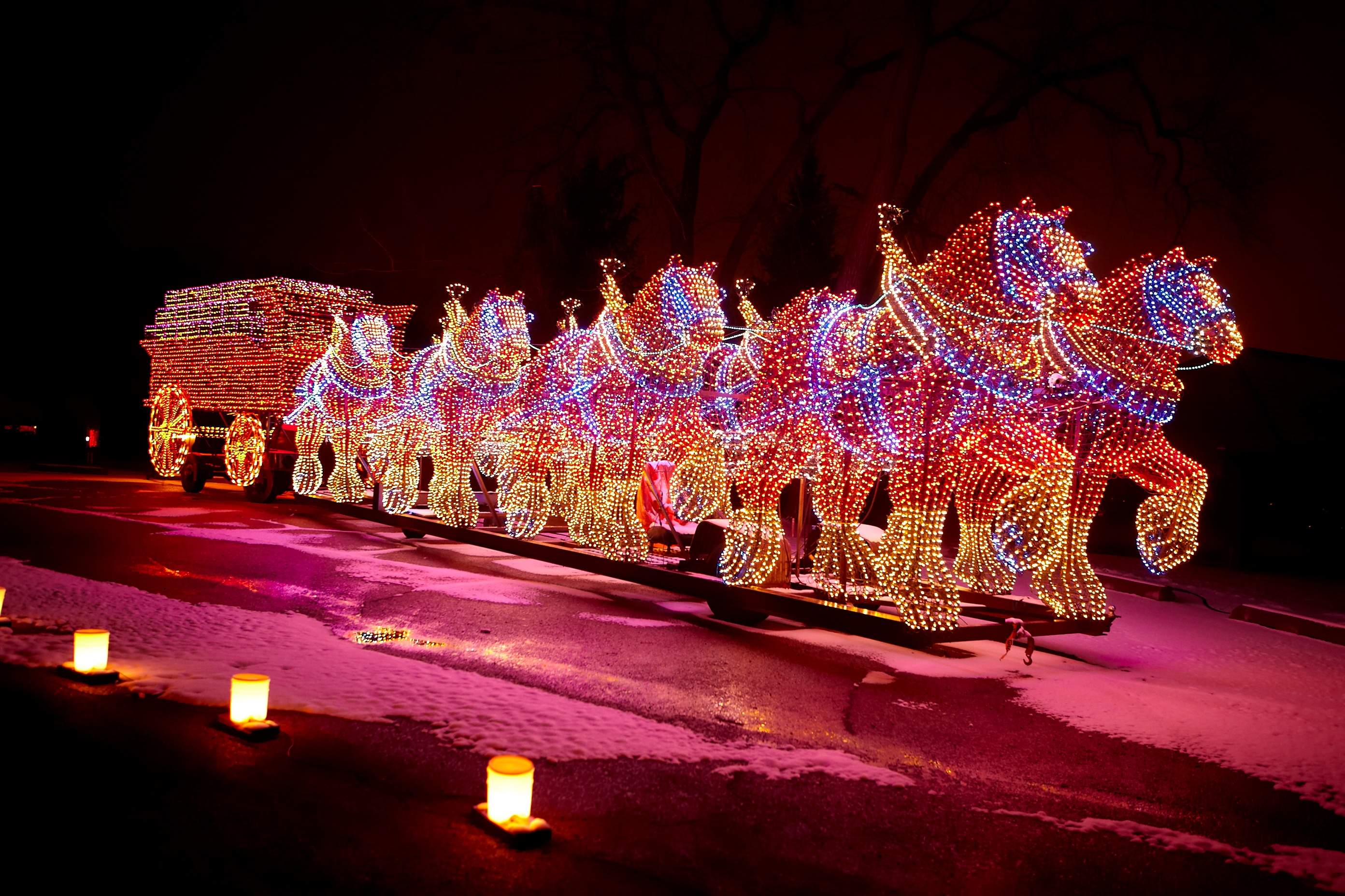 Christmas display covered in lights